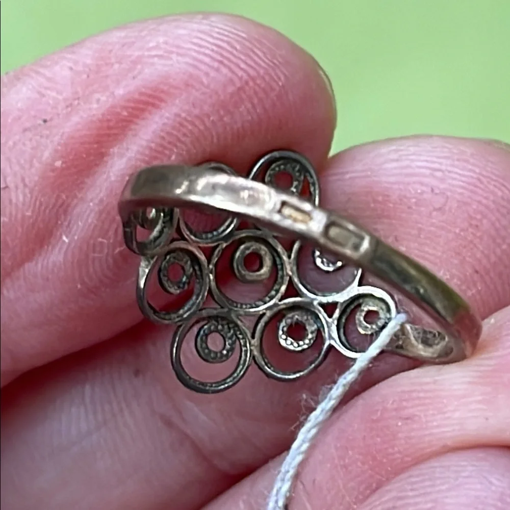 New Vintage Sterling silver Gold plated Ornate Dome Ring with Spiral Patterns